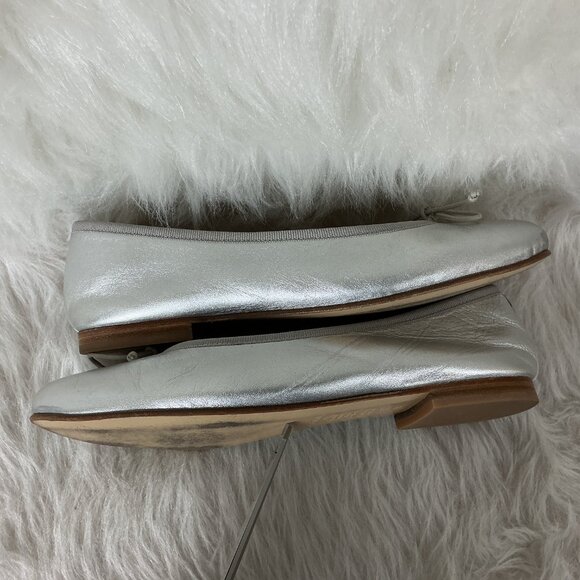 Margaux Metallic Silver Nappa Leather Bow Toe The Demi Ballet Flat 37 M US 7 - Picture 6 of 8